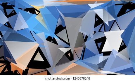 Abstract geometric pattern consisting of randomly distributed triangles of different sizes and colors against black background. Chaotic colorful backdrop in a low poly style with illusion of depth.