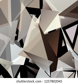 Abstract geometric pattern consisting of randomly distributed triangles of different sizes and colors against black background. Chaotic colorful backdrop in a low poly style.