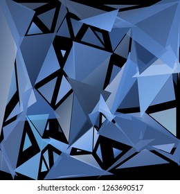 Abstract geometric pattern consisting of randomly distributed triangles of different sizes and colors against black background. Chaotic colorful backdrop in a low poly style.