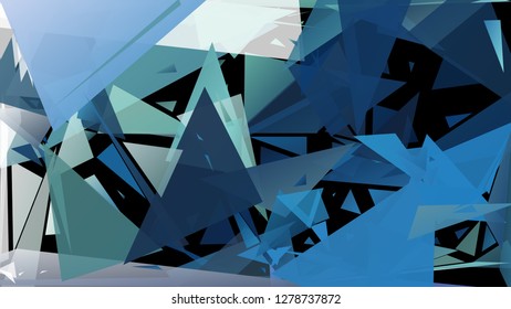 Abstract geometric pattern consisting of randomly distributed triangles of different sizes and colors against black background. Chaotic colorful backdrop in a low poly style.