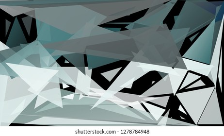 Abstract geometric pattern consisting of randomly distributed triangles of different sizes and colors against black background. Chaotic colorful backdrop in a low poly style.