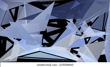 Abstract geometric pattern consisting of randomly distributed triangles of different sizes and colors against black background. Chaotic colorful backdrop in a low poly style.
