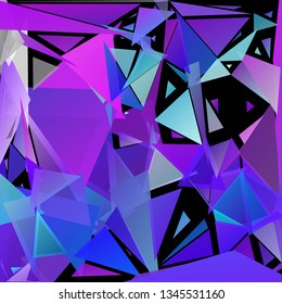 Abstract geometric pattern consisting of randomly distributed triangles of different sizes and colors against black background. Chaotic colorful backdrop in a low poly style.