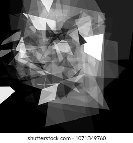 Abstract geometric pattern consisting of triangles of various sizes and transparency on a black background
