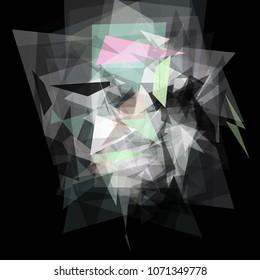 Abstract geometric pattern consisting of triangles of various sizes and transparency on a black background