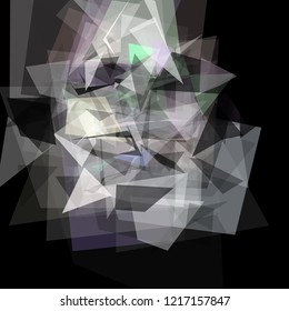 Abstract geometric pattern consisting of triangles of various sizes and transparency on a black background. Chaotical low poly backdrop.