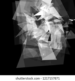 Abstract geometric pattern consisting of triangles of various sizes and transparency on a black background. Chaotical low poly backdrop.