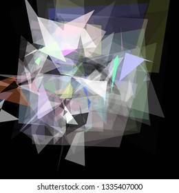 Abstract geometric pattern consisting of triangles of various sizes and transparency on a black background. Chaotical low poly backdrop.