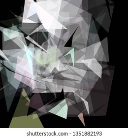 Abstract geometric pattern consisting of triangles of various sizes and transparency on a black background. Chaotical low poly backdrop.