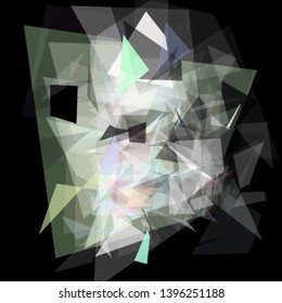 Abstract geometric pattern consisting of triangles of various sizes and transparency on a black background. Chaotical low poly backdrop.