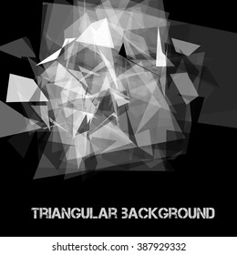 Abstract geometric pattern consisting of triangles of various sizes and transparency on a black background