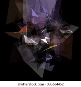 Abstract geometric pattern consisting of triangles of various sizes and transparency on a black background