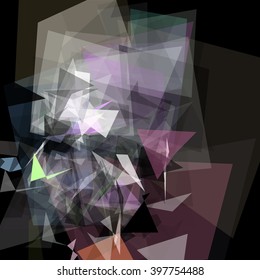 Abstract geometric pattern consisting of triangles of various sizes and transparency on a black background