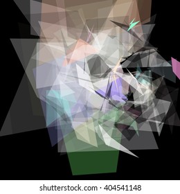 Abstract geometric pattern consisting of triangles of various sizes and transparency on a black background