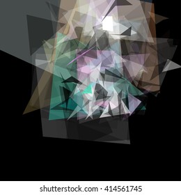 Abstract geometric pattern consisting of triangles of various sizes and transparency on a black background