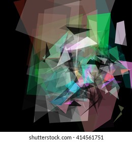 Abstract geometric pattern consisting of triangles of various sizes and transparency on a black background