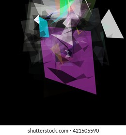 Abstract geometric pattern consisting of triangles of various sizes and transparency on a black background