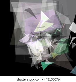 Abstract geometric pattern consisting of triangles of various sizes and transparency on a black background