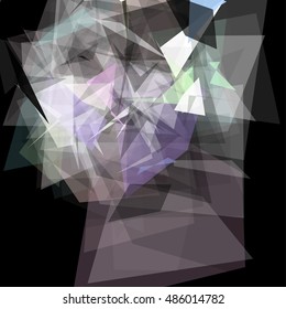 Abstract geometric pattern consisting of triangles of various sizes and transparency on a black background