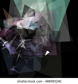 Abstract geometric pattern consisting of triangles of various sizes and transparency on a black background