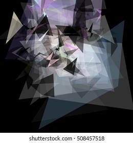 Abstract geometric pattern consisting of triangles of various sizes and transparency on a black background