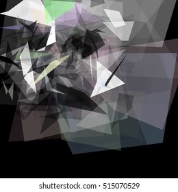 Abstract geometric pattern consisting of triangles of various sizes and transparency on a black background