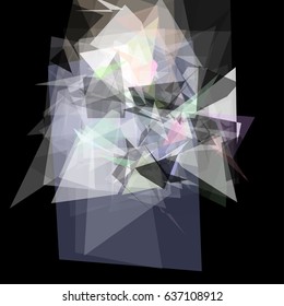 Abstract geometric pattern consisting of triangles of various sizes and transparency on a black background