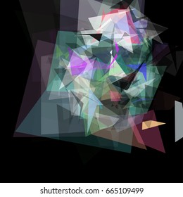 Abstract geometric pattern consisting of triangles of various sizes and transparency on a black background. Vector illustration in a low poly style