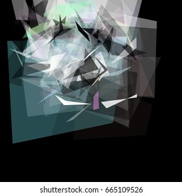 Abstract geometric pattern consisting of triangles of various sizes and transparency on a black background. Vector illustration in a low poly style