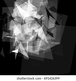 Abstract geometric pattern consisting of triangles of various sizes and transparency on a black background