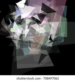 Abstract geometric pattern consisting of triangles of various sizes and transparency on a black background