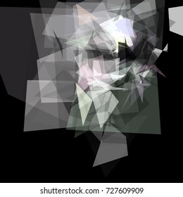 Abstract geometric pattern consisting of triangles of various sizes and transparency on a black background