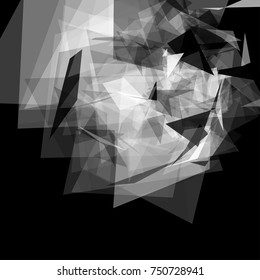 Abstract geometric pattern consisting of triangles of various sizes and transparency on a black background