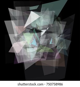 Abstract geometric pattern consisting of triangles of various sizes and transparency on a black background