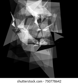 Abstract geometric pattern consisting of triangles of various sizes and transparency on a black background