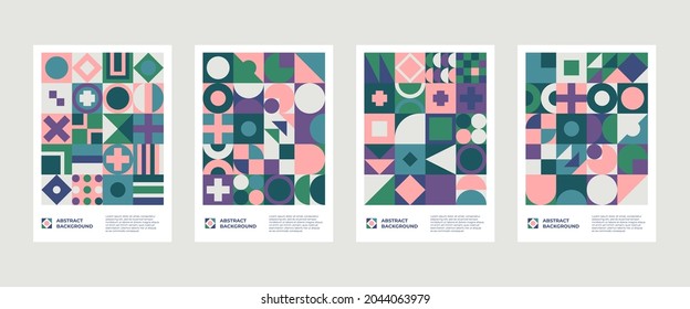 Abstract geometric pattern cover set. Minimalistic backgrounds bauhaus style. 