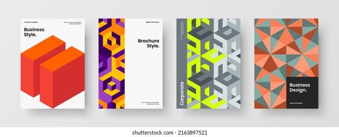 Abstract geometric pattern cover template set. Trendy booklet vector design layout composition.