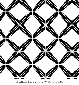 Abstract geometric pattern with crosses, stripes, lines. Seamless vector background. White and black floral ornament. Modern reticulated graphic design.