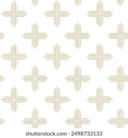 Patrón geométrico Abstractas con cruces, rayas, líneas. Fondo de Vector sin fisuras. Adorno blanco y dorado. Diseño gráfico reticulado moderno.