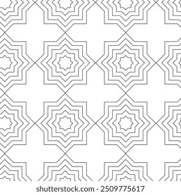 Padrão geométrico abstrato com cruzes, listras, linhas. Plano de fundo de vetor contínuo. Ornamento branco e preto. Design gráfico reticulado moderno.