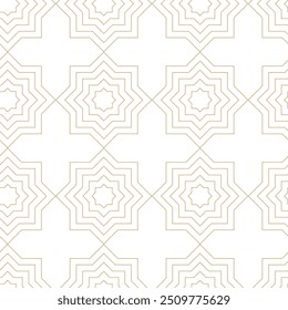 Abstract geometric pattern with crosses, stripes, lines. Seamless vector background. White and gold ornament. Modern reticulated graphic design.