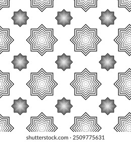 Abstraktes geometrisches Muster mit Kreuzen, Streifen, Linien. Nahtloser Vektorhintergrund. Weiße und schwarze Ornamente. Modernes vernetztes Grafikdesign.