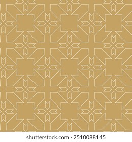 Abstraktes geometrisches Muster mit Kreuzen, Streifen, Linien. Nahtloser Vektorhintergrund. Weiße und goldene Ornamente. Modernes vernetztes Grafikdesign.