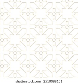 Padrão geométrico abstrato com cruzes, listras, linhas. Plano de fundo de vetor contínuo. Ornamento branco e dourado. Design gráfico reticulado moderno.