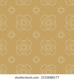 Abstract geometric pattern with crosses, stripes, lines. Seamless vector background. White and gold ornament. Modern reticulated graphic design.