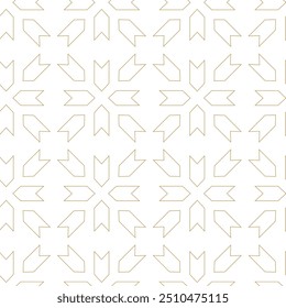 Abstract geometric pattern with crosses, stripes, lines. Seamless vector background. White and gold ornament. Modern reticulated graphic design.