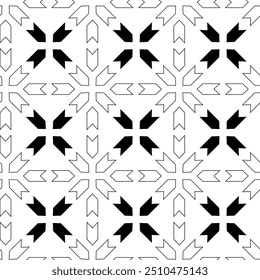 Abstract geometric pattern with crosses, stripes, lines. Seamless vector background. White and black ornament. Modern reticulated graphic design.