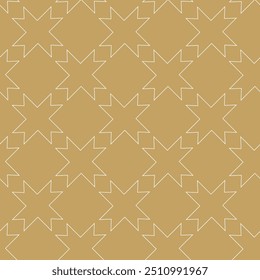 Abstraktes geometrisches Muster mit Kreuzen, Streifen, Linien. Nahtloser Vektorhintergrund. Weiße und goldene Ornamente. Modernes vernetztes Grafikdesign.