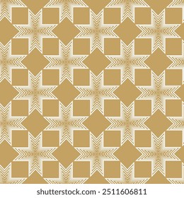 Abstraktes geometrisches Muster mit Kreuzen, Streifen, Linien. Nahtloser Vektorhintergrund. Weiße und goldene Ornamente. Modernes vernetztes Grafikdesign.