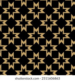 Patrón geométrico Abstractas con cruces, rayas, líneas. Fondo de Vector sin fisuras. Adorno negro y dorado. Diseño gráfico reticulado moderno.